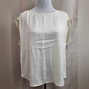 Wonderly Women's Ivory Semi Sheer Keyhole Blouse Sleeveless Size Large NWT‎